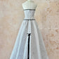 Robe de soirée en mousseline de soie, robe de bal, robe de cérémonie, anniversaire, adulte, robe de soirée, robe trapèze, jupe trapèze, nœud papillon, longue, longueur au sol, noir et blanc, à pois, rétro, NV4092