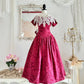 Robe de soirée longue en satin rose rétro élégante à motif floral camélia rouge, robe de bal exquise en dentelle, robe de soirée nv4099