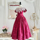Robe de soirée longue en satin rose rétro élégante à motif floral camélia rouge, robe de bal exquise en dentelle, robe de soirée nv4099