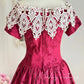 Robe de soirée longue en satin rose rétro élégante à motif floral camélia rouge, robe de bal exquise en dentelle, robe de soirée nv4099
