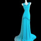 Robe vintage Tiffany bleu dos nu exquise robe de bal longue en satin perlé robe de soirée nv5231