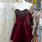 Burgunderrotes Vintage-Tube-Top, kurzes Satin-Heimkehrkleid, Geburtstagspartykleid, NV5085