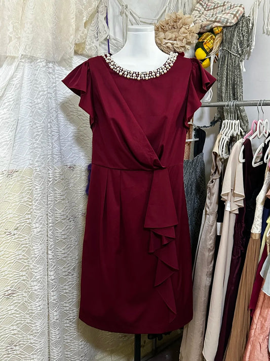 Dunkelrotes Vintage-Kurzes Satin-Heimkehrkleid, Geburtstagspartykleid, NV5090