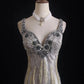 Silver tulle beaded, shiny and gorgeous, Galaxy Heavy Vintage double-shouldered Gatsby-style dress, ball gown, evening gown, party dress nv5207
