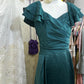Robe de soirée courte en satin vert foncé vintage, robe de soirée d'anniversaire nv5087