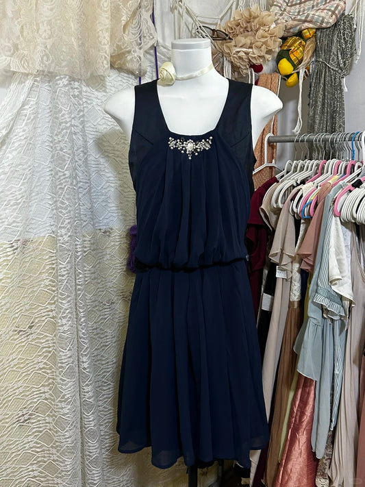 Marineblaues Vintage-Kurzes Chiffon-Heimkehrkleid, Geburtstagspartykleid, NV5091
