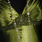 Green Vintage Elegant Exquisite Beading Long Satin Floor Length Train Ball Gown Evening Gown Party Dress nv4121