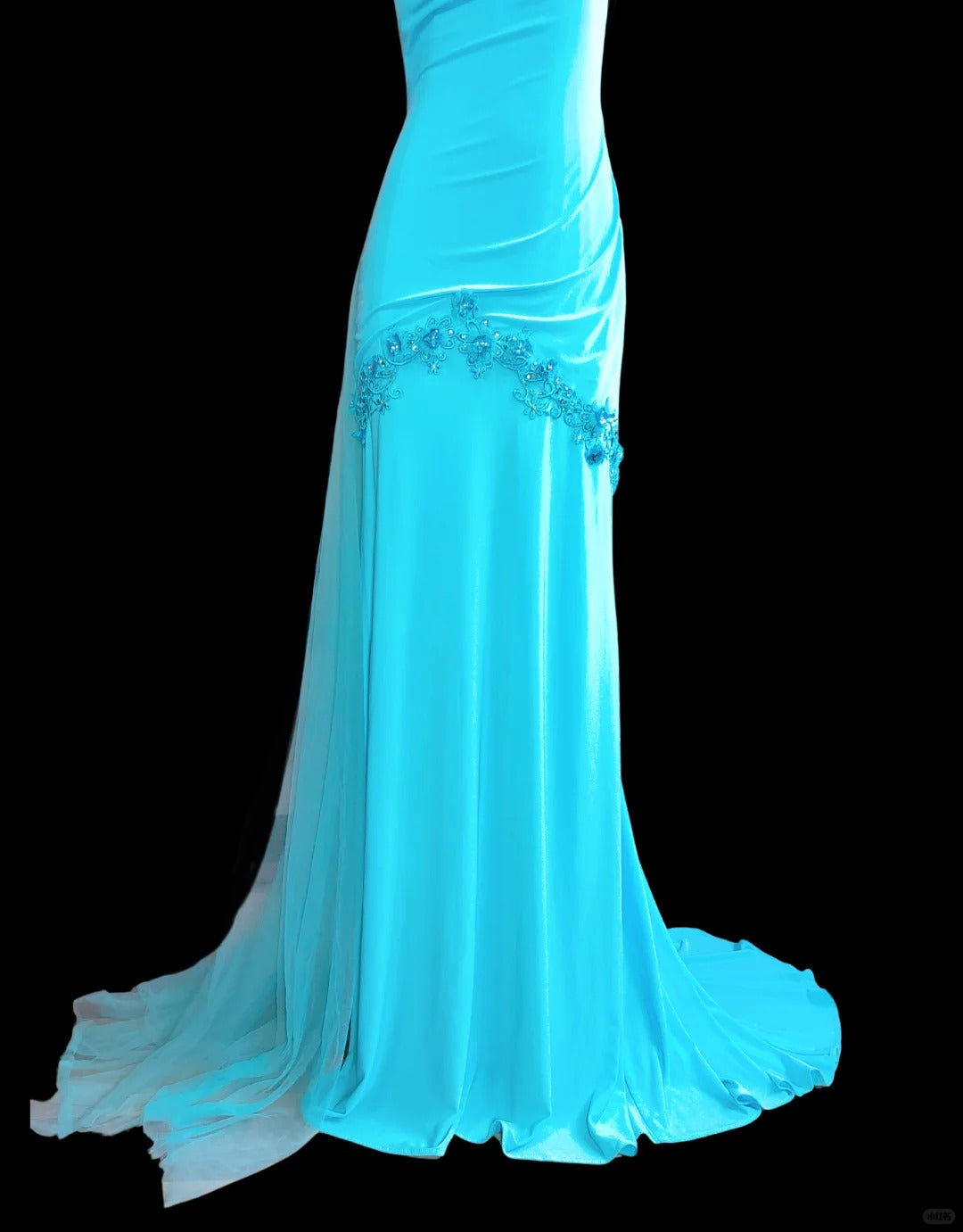 Robe vintage Tiffany bleu dos nu exquise robe de bal longue en satin perlé robe de soirée nv5231