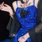 Robe de soirée longue en tulle bleu, magnifique et exquise, avec perles, nv4376