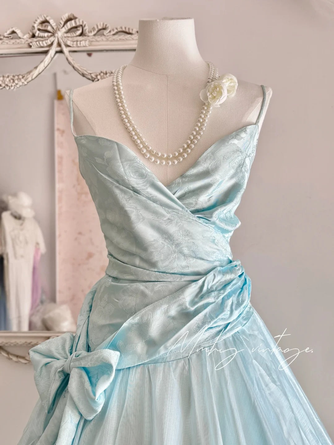 Robe de soirée longue en tulle bleu rétro, élégante, à bretelles spaghetti, style mignon, nv4088