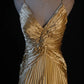 NiceVestidos - Robe de bal plissée croisée dorée, glamour et féerique, NV5786