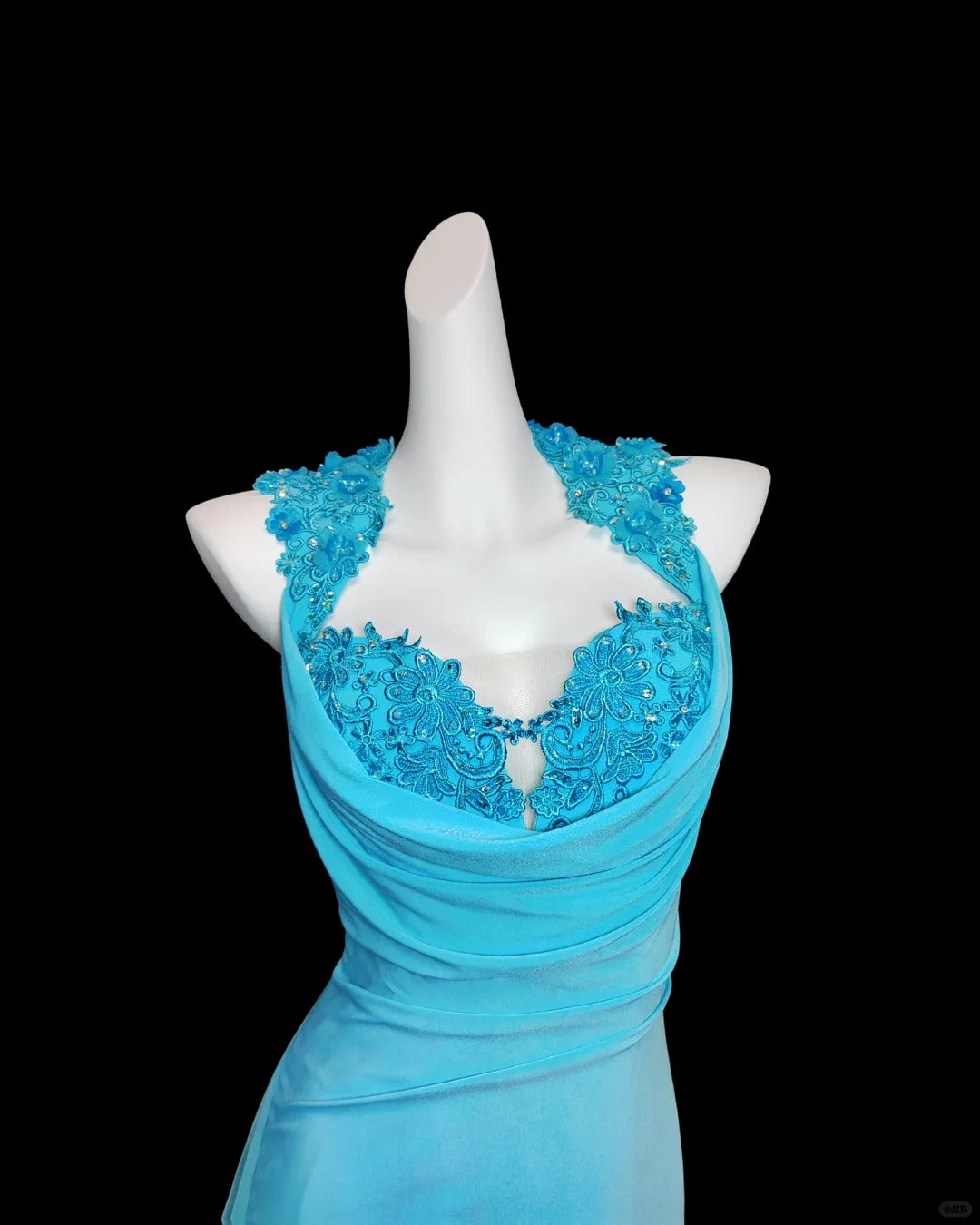 Robe vintage Tiffany bleu dos nu exquise robe de bal longue en satin perlé robe de soirée nv5231