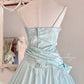 Robe de soirée longue en tulle bleu rétro, élégante, à bretelles spaghetti, style mignon, nv4088