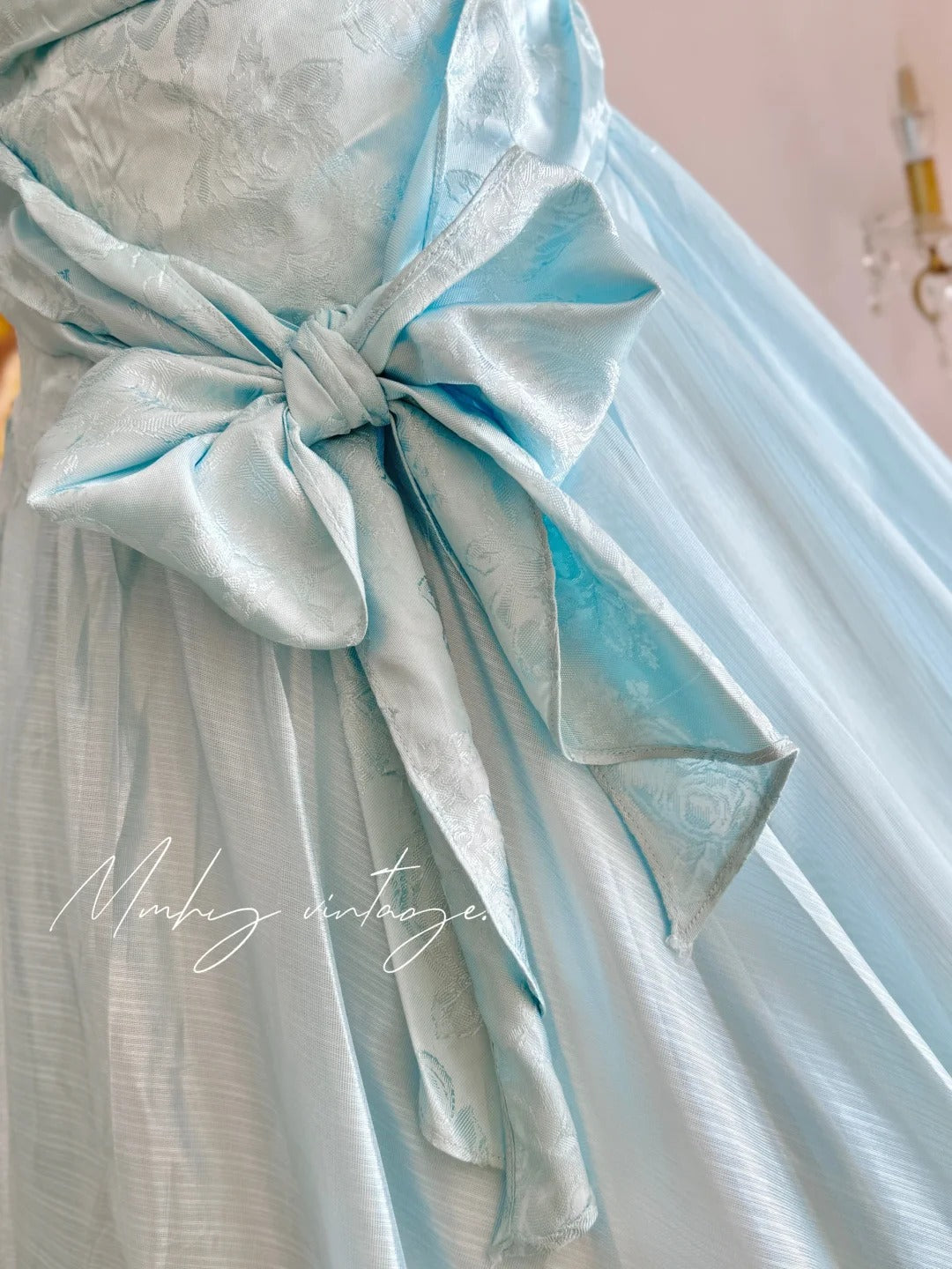 Robe de soirée longue en tulle bleu rétro, élégante, à bretelles spaghetti, style mignon, nv4088