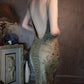 Bezauberndes, dunkelgrünes, langes, exquisites Ballkleid mit Perlenbesatz im Vintage-Stil, NV5434