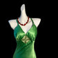 Robe de soirée longue en satin vert à bretelles spaghetti élégante nv5229