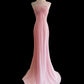 Robe de soirée élégante rose à bretelles, longue, style sirène, jupe queue de poisson, en mousseline, longueur au sol, traîne, robe de bal, robe de demoiselle d'honneur, robe de bal, nv3865