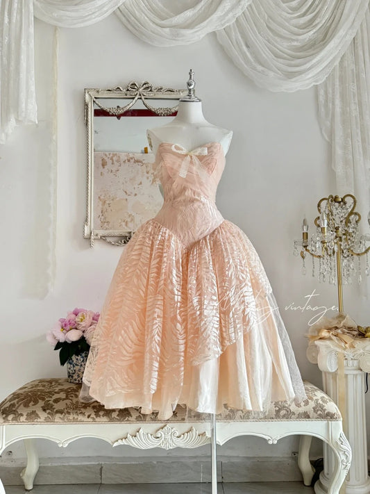 Robe de princesse élégante en dentelle, haut tube orange pêche, robe de bal mi-longue/courte, robe de soirée, robe d'anniversaire, robe de bal nv4096