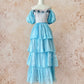 Robe de princesse rétro à volants et manches bouffantes, style gâteau, rose bleu glacé, style mignon, jupe longue en tulle et mousseline, robe de soirée, robe de cérémonie, d'anniversaire, pour adulte, nv4091