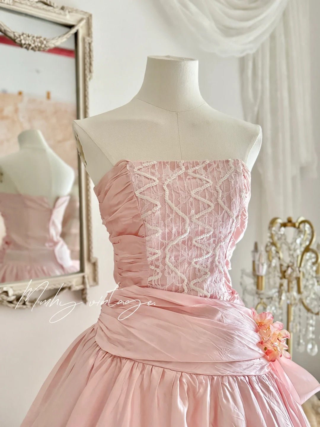 Robe de bal de promo, robe de soirée, robe de fête d'anniversaire, robe de bal, robe de mariée, robe de Quinceanera, robe A-jupe élégante, rose pâle, rétro, à paillettes, mi-longue/courte, en satin, nv4101