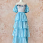 Robe de princesse rétro à volants et manches bouffantes, style gâteau, rose bleu glacé, style mignon, jupe longue en tulle et mousseline, robe de soirée, robe de cérémonie, d'anniversaire, pour adulte, nv4091
