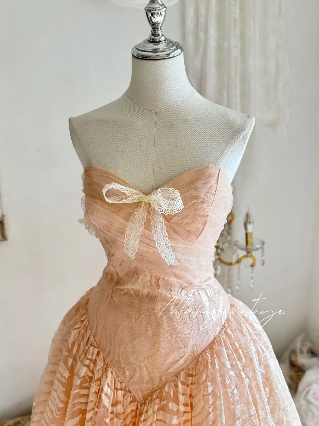 Robe de princesse élégante en dentelle, haut tube orange pêche, robe de bal mi-longue/courte, robe de soirée, robe d'anniversaire, robe de bal nv4096