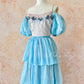 Robe de princesse rétro à volants et manches bouffantes, style gâteau, rose bleu glacé, style mignon, jupe longue en tulle et mousseline, robe de soirée, robe de cérémonie, d'anniversaire, pour adulte, nv4091