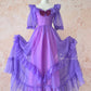 Traubenlila Retro-Mode Niedliche Puffärmel Holzohrkante Langes Tüll-Chiffon-Ballkleid Abendkleid Geburtstagsfeierkleid für Erwachsene nv4093