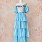 Robe de princesse rétro à volants et manches bouffantes, style gâteau, rose bleu glacé, style mignon, jupe longue en tulle et mousseline, robe de soirée, robe de cérémonie, d'anniversaire, pour adulte, nv4091