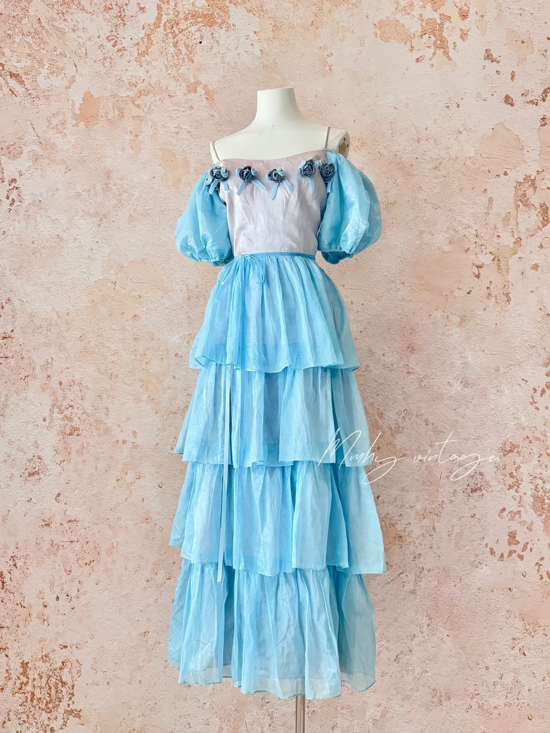Robe de princesse rétro à volants et manches bouffantes, style gâteau, rose bleu glacé, style mignon, jupe longue en tulle et mousseline, robe de soirée, robe de cérémonie, d'anniversaire, pour adulte, nv4091