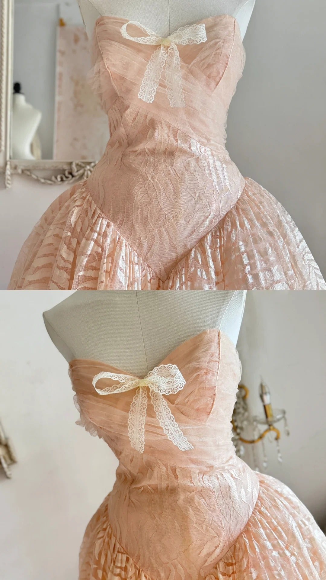 Robe de princesse élégante en dentelle, haut tube orange pêche, robe de bal mi-longue/courte, robe de soirée, robe d'anniversaire, robe de bal nv4096