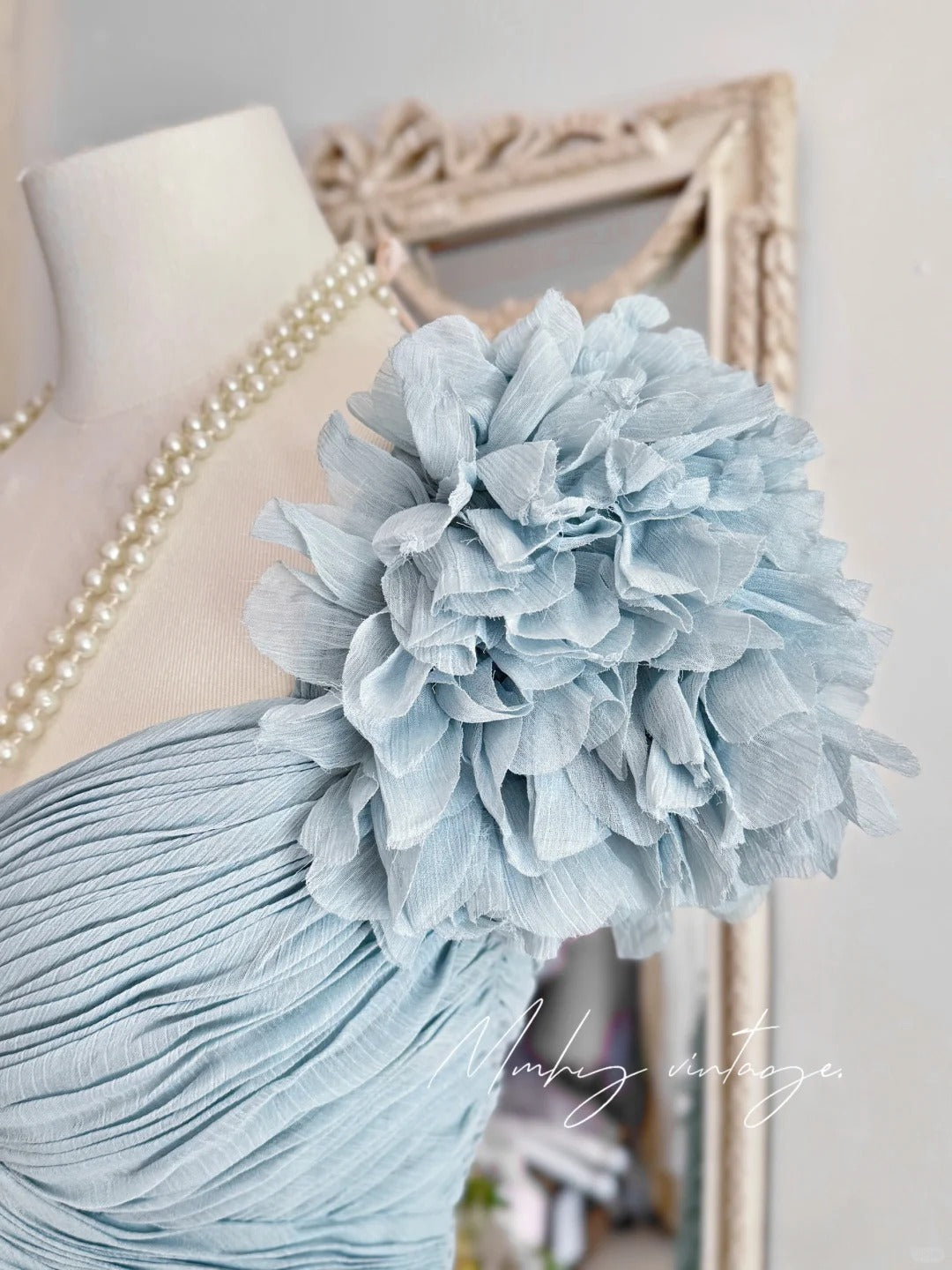 Robe courte en tulle et gaze, style rétro bleu brume, douce et mignonne, plissée, plumes lourdes, robe de bal, robe de soirée, robe de fête d'anniversaire, nv4089