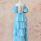 Robe de princesse rétro à volants et manches bouffantes, style gâteau, rose bleu glacé, style mignon, jupe longue en tulle et mousseline, robe de soirée, robe de cérémonie, d'anniversaire, pour adulte, nv4091