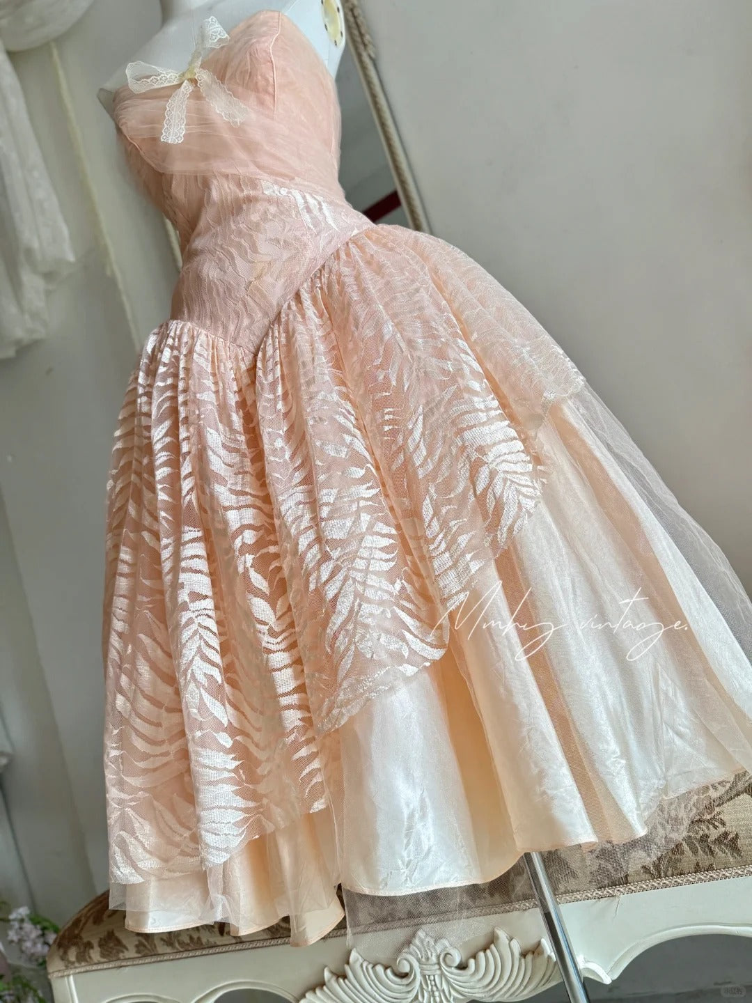 Robe de princesse élégante en dentelle, haut tube orange pêche, robe de bal mi-longue/courte, robe de soirée, robe d'anniversaire, robe de bal nv4096