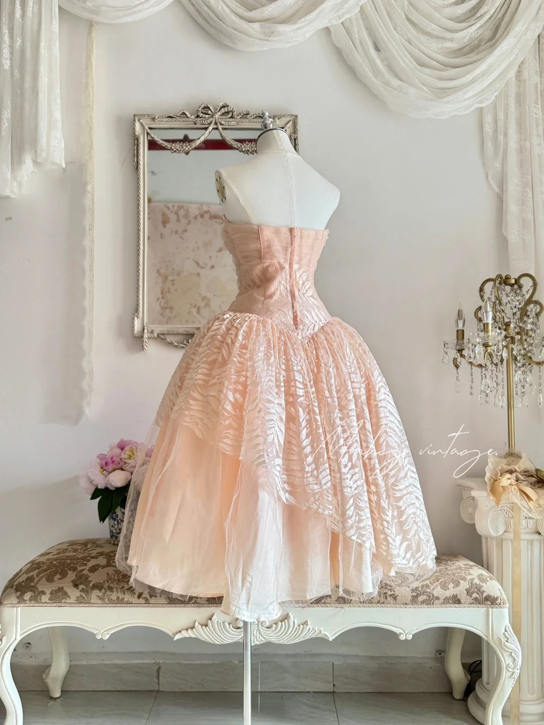 Robe de princesse élégante en dentelle, haut tube orange pêche, robe de bal mi-longue/courte, robe de soirée, robe d'anniversaire, robe de bal nv4096