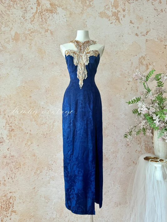 Robe de soirée élégante et sexy, style rétro, col licou, paillettes exquises, perles, pompons, longue, slim, robe de bal, robe de cérémonie pour adulte, robe d'anniversaire, robe de bal nv4098