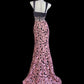 Edle rosa Jacquard-Stickerei, handbestickt, elegant, Perlen, Satin, langes Meerjungfrau-Abschlussballkleid, Abendkleid, NV5228
