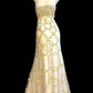 Elegantes, gelbes, langes Meerjungfrau-Ballkleid aus Satin mit Perlen, Abendkleid NV5227