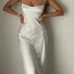Weiß Einfarbig Mode Elegante Lange Satin Hochzeit Brautjungfer Kleid Gast Party Kleid Ballkleid Abendkleid Ballkleid nv3936