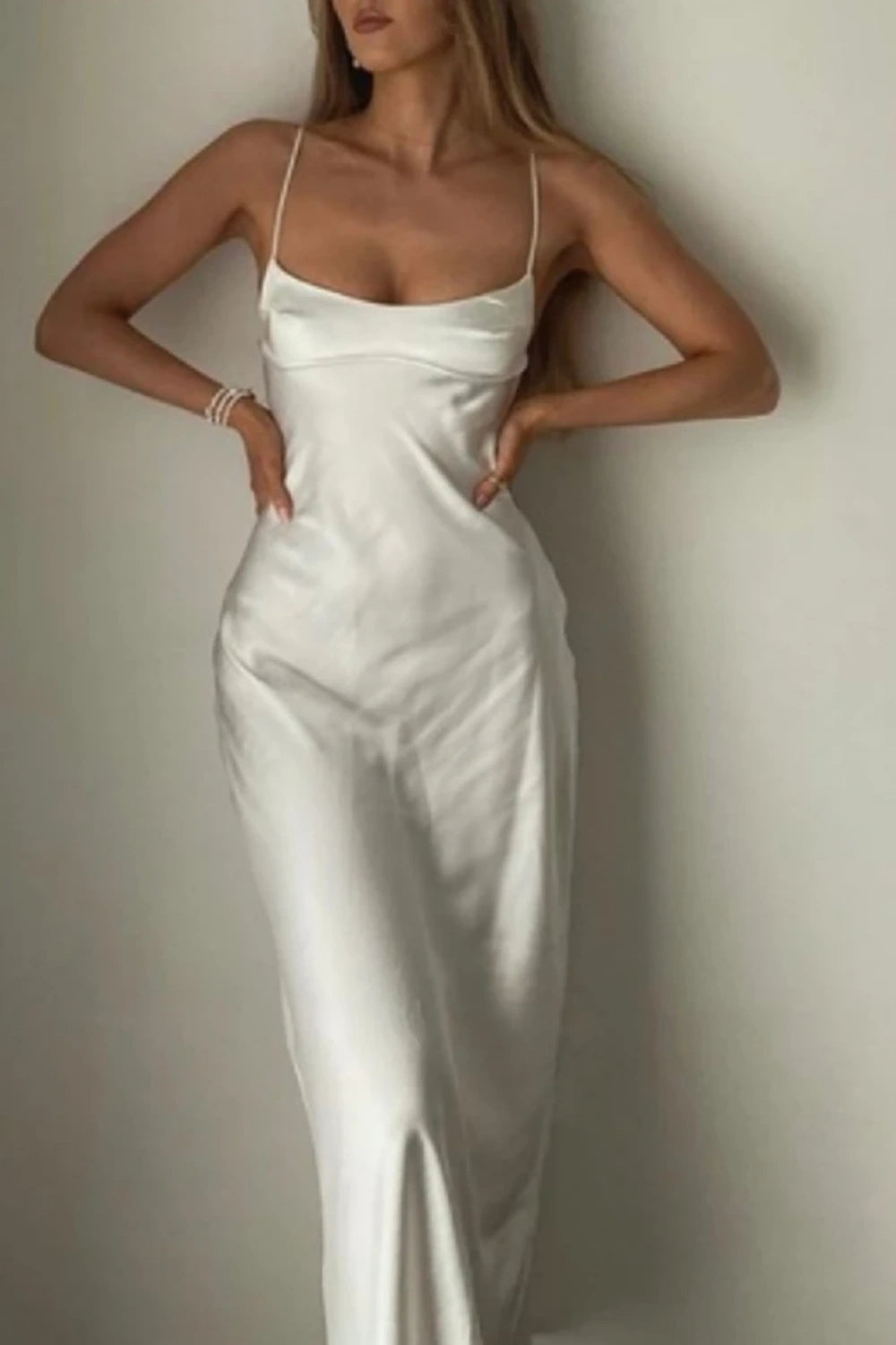 Weiß Einfarbig Mode Elegante Lange Satin Hochzeit Brautjungfer Kleid Gast Party Kleid Ballkleid Abendkleid Ballkleid nv3936