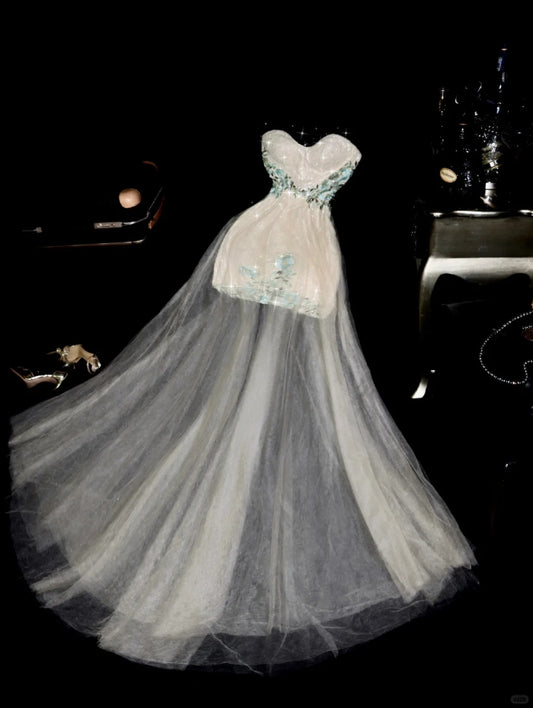 White Beaded Fashion Homecoming Dress Long/Short Tulle Prom Dress Evening Dress Party Dress nv4314