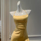 NiceVestidos - Robe de soirée longue à bretelles jaunes, robe de bal Hoco NV5487