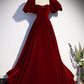 Robe de bal longue en velours bordeaux, magnifique robe de soirée dos nu avec perles nv1574
