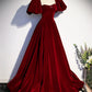Robe de bal longue en velours bordeaux, magnifique robe de soirée dos nu avec perles nv1574