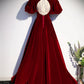Robe de bal longue en velours bordeaux, magnifique robe de soirée dos nu avec perles nv1574