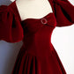 Robe de bal longue en velours bordeaux, magnifique robe de soirée dos nu avec perles nv1574