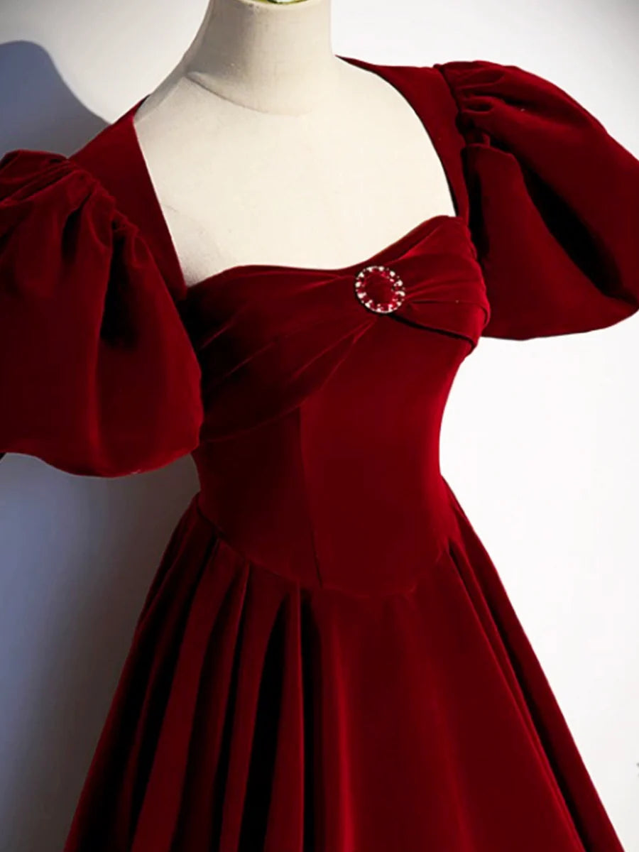 Robe de bal longue en velours bordeaux, magnifique robe de soirée dos nu avec perles nv1574
