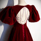 Robe de bal longue en velours bordeaux, magnifique robe de soirée dos nu avec perles nv1574