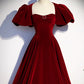 Robe de bal longue en velours bordeaux, magnifique robe de soirée dos nu avec perles nv1574