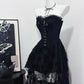 Robe de soirée longue noire vintage élégante en dentelle délicate, robe de bal, robe de soirée, robe de fête d'anniversaire, robe de bal nv4048